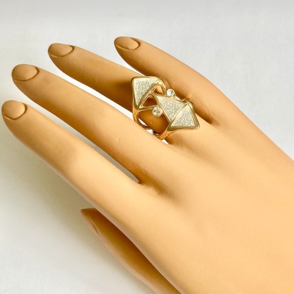 Rose Gold Cubic Zirconia Cocktail Ring Boho Art Deco Size 7 Plated Statement - Picture 4 of 12